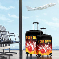 Bowling Ball and Pins Design Luggage Cover with Flame Background and Custom Team Name Text - Wonder Print Shop