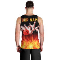 Bowling Ball and Pins Design Men Tank Top with Flame Background and Custom Team Name Text - Wonder Print Shop