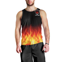 Bowling Ball and Pins Design Men Tank Top with Flame Background and Custom Team Name Text - Wonder Print Shop