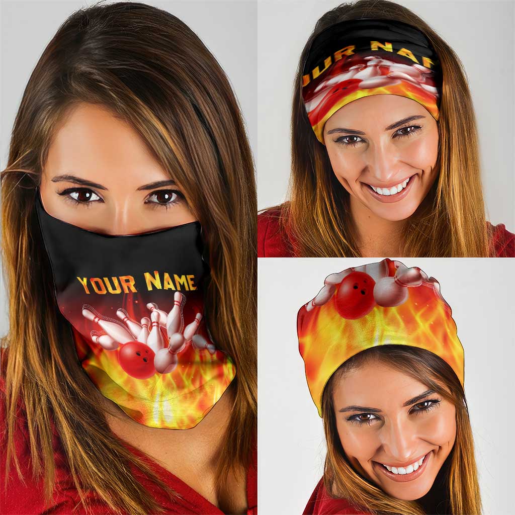 Bowling Ball and Pins Design Neck Gaiter with Flame Background TS04
