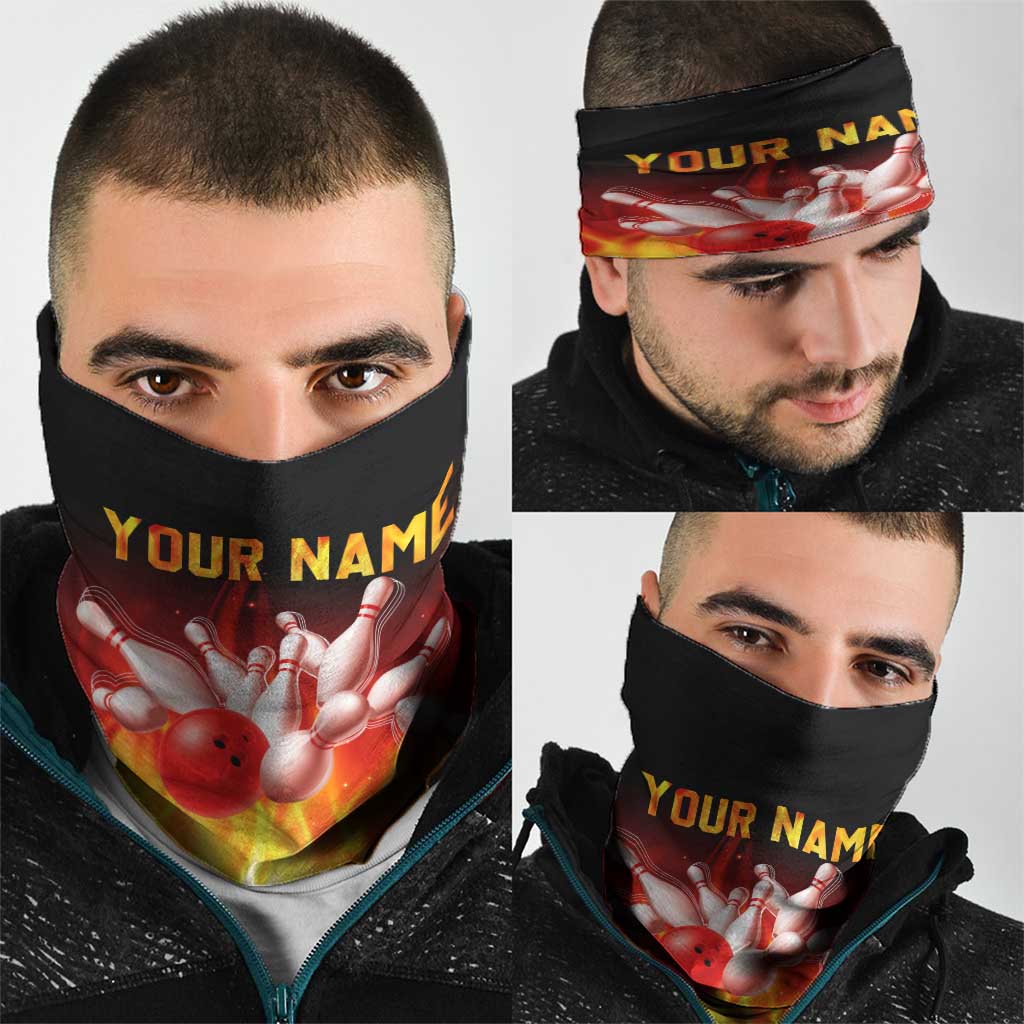 Bowling Ball and Pins Design Neck Gaiter with Flame Background TS04
