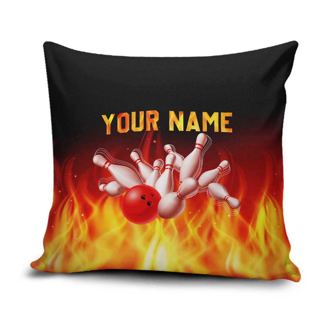 Bowling Ball and Pins Design Pillow Cover with Flame Background and Custom Team Name Text - Wonder Print Shop
