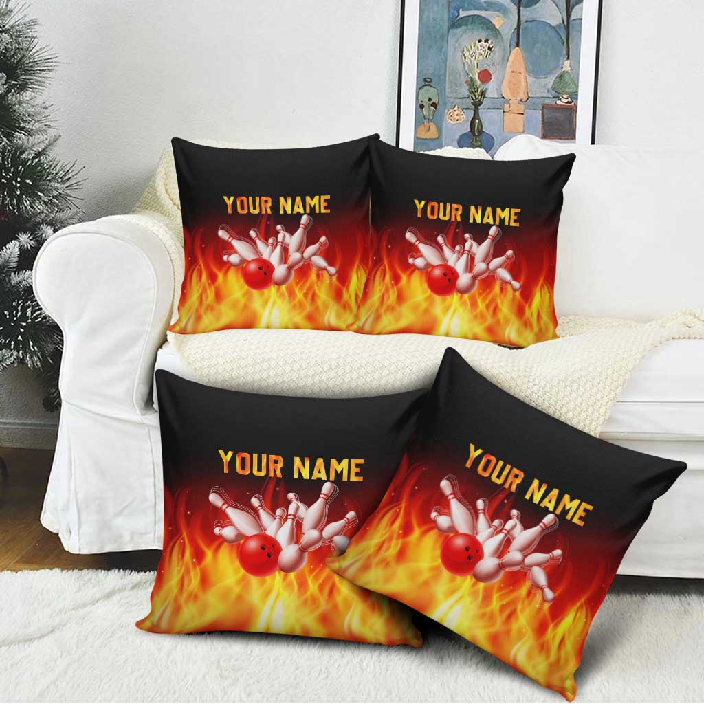 Bowling Ball and Pins Design Pillow Cover with Flame Background and Custom Team Name Text - Wonder Print Shop
