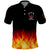 Bowling Ball and Pins Design Polo Shirt with Flame Background and Custom Team Name Text - Wonder Print Shop