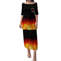 Bowling Ball and Pins Design Puletasi with Flame Background and Custom Team Name Text - Wonder Print Shop