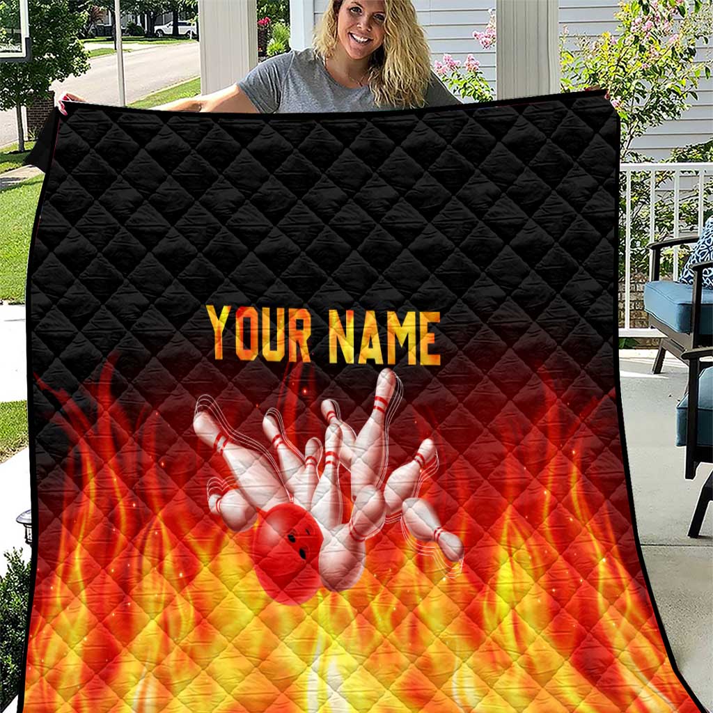 Bowling Ball and Pins Design Quilt with Flame Background and Custom Team Name Text - Wonder Print Shop