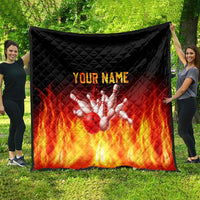Bowling Ball and Pins Design Quilt with Flame Background and Custom Team Name Text - Wonder Print Shop