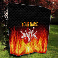 Bowling Ball and Pins Design Quilt with Flame Background and Custom Team Name Text - Wonder Print Shop