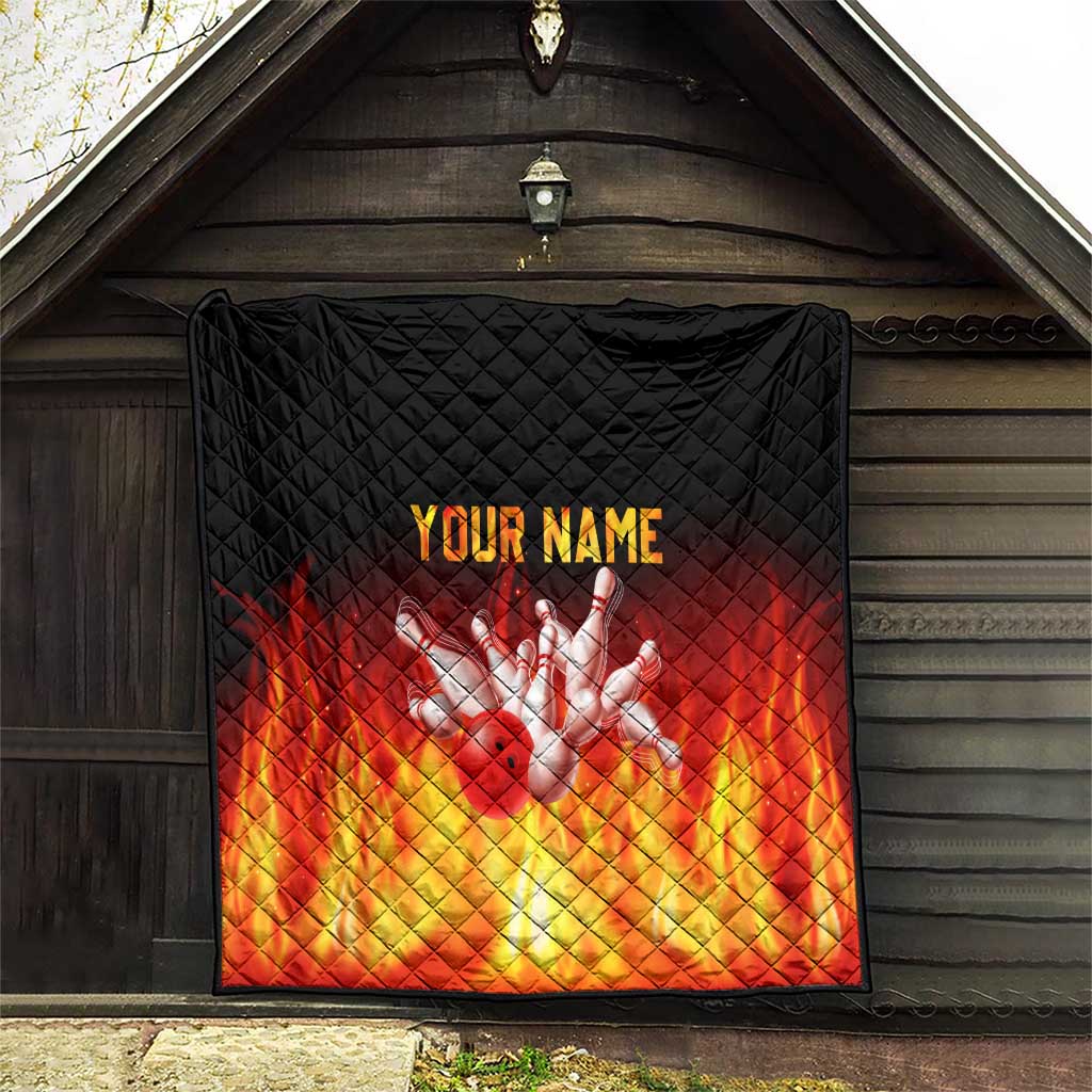 Bowling Ball and Pins Design Quilt with Flame Background and Custom Team Name Text - Wonder Print Shop