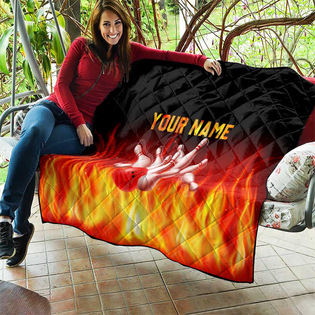 Bowling Ball and Pins Design Quilt with Flame Background and Custom Team Name Text - Wonder Print Shop