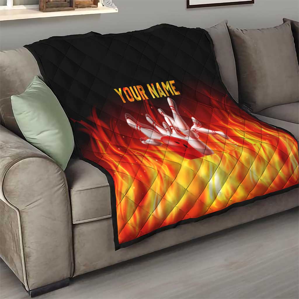 Bowling Ball and Pins Design Quilt with Flame Background and Custom Team Name Text - Wonder Print Shop