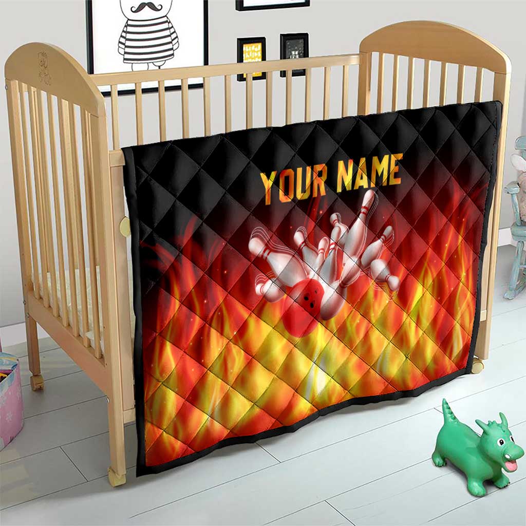 Bowling Ball and Pins Design Quilt with Flame Background and Custom Team Name Text - Wonder Print Shop