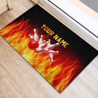 Bowling Ball and Pins Design Rubber Doormat with Flame Background and Custom Team Name Text - Wonder Print Shop