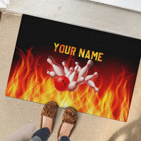 Bowling Ball and Pins Design Rubber Doormat with Flame Background and Custom Team Name Text - Wonder Print Shop