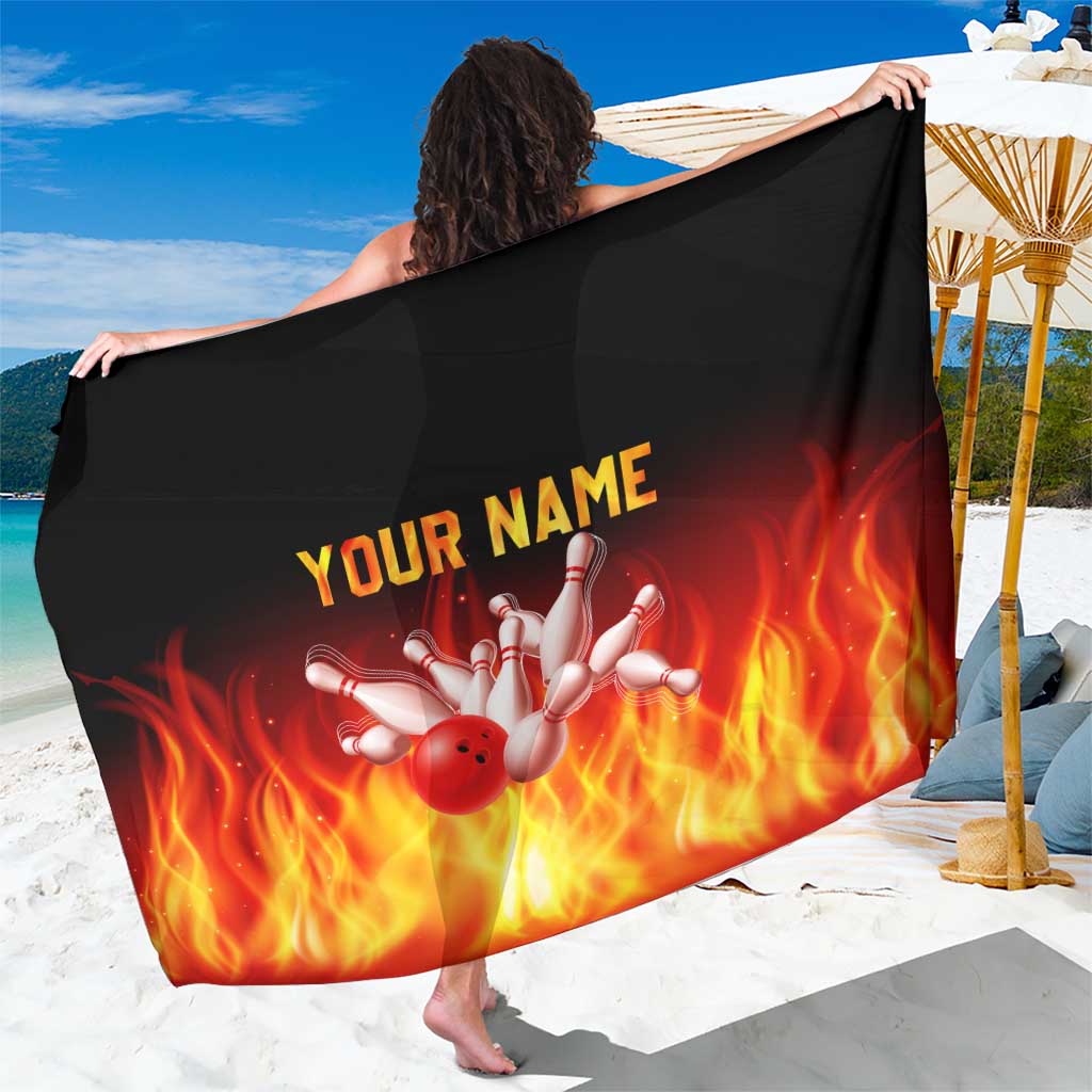 Bowling Ball and Pins Design Sarong with Flame Background and Custom Team Name Text - Wonder Print Shop