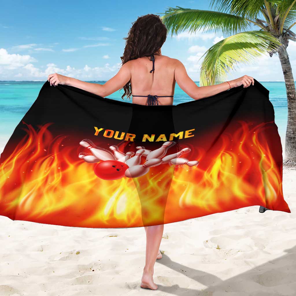 Bowling Ball and Pins Design Sarong with Flame Background and Custom Team Name Text - Wonder Print Shop