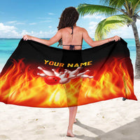 Bowling Ball and Pins Design Sarong with Flame Background and Custom Team Name Text - Wonder Print Shop