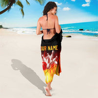 Bowling Ball and Pins Design Sarong with Flame Background and Custom Team Name Text - Wonder Print Shop