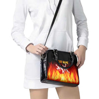 Bowling Ball and Pins Design Shoulder Handbag with Flame Background and Custom Team Name Text - Wonder Print Shop