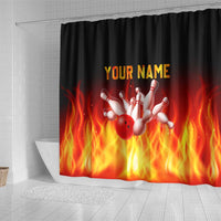 Bowling Ball and Pins Design Shower Curtain with Flame Background and Custom Team Name Text - Wonder Print Shop