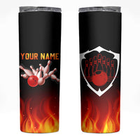 Bowling Ball and Pins Design Skinny Tumbler with Flame Background and Custom Team Name Text - Wonder Print Shop