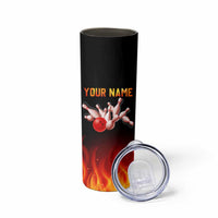Bowling Ball and Pins Design Skinny Tumbler with Flame Background and Custom Team Name Text - Wonder Print Shop