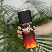 Bowling Ball and Pins Design Skinny Tumbler with Flame Background and Custom Team Name Text - Wonder Print Shop