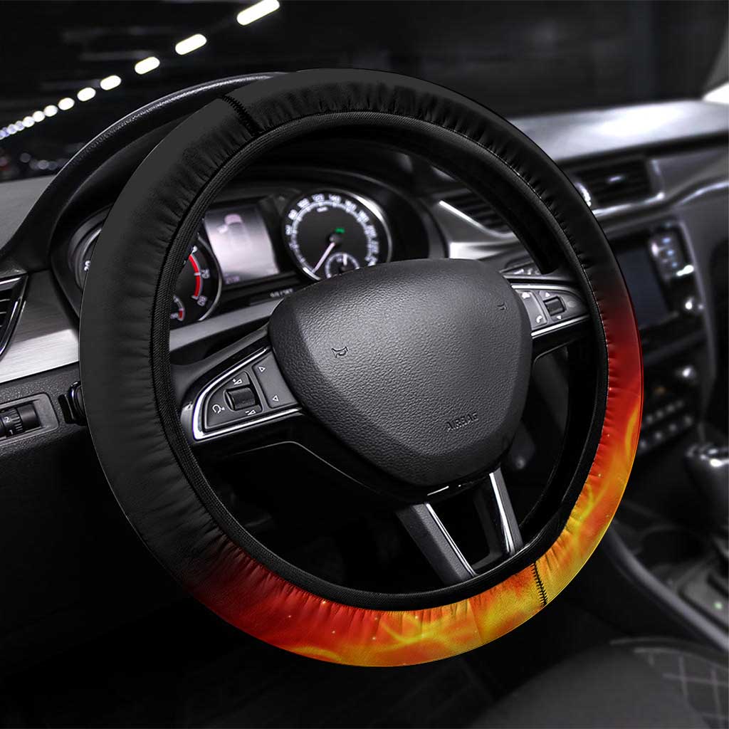 Bowling Ball and Pins Design Steering Wheel Cover with Flame Background - Wonder Print Shop
