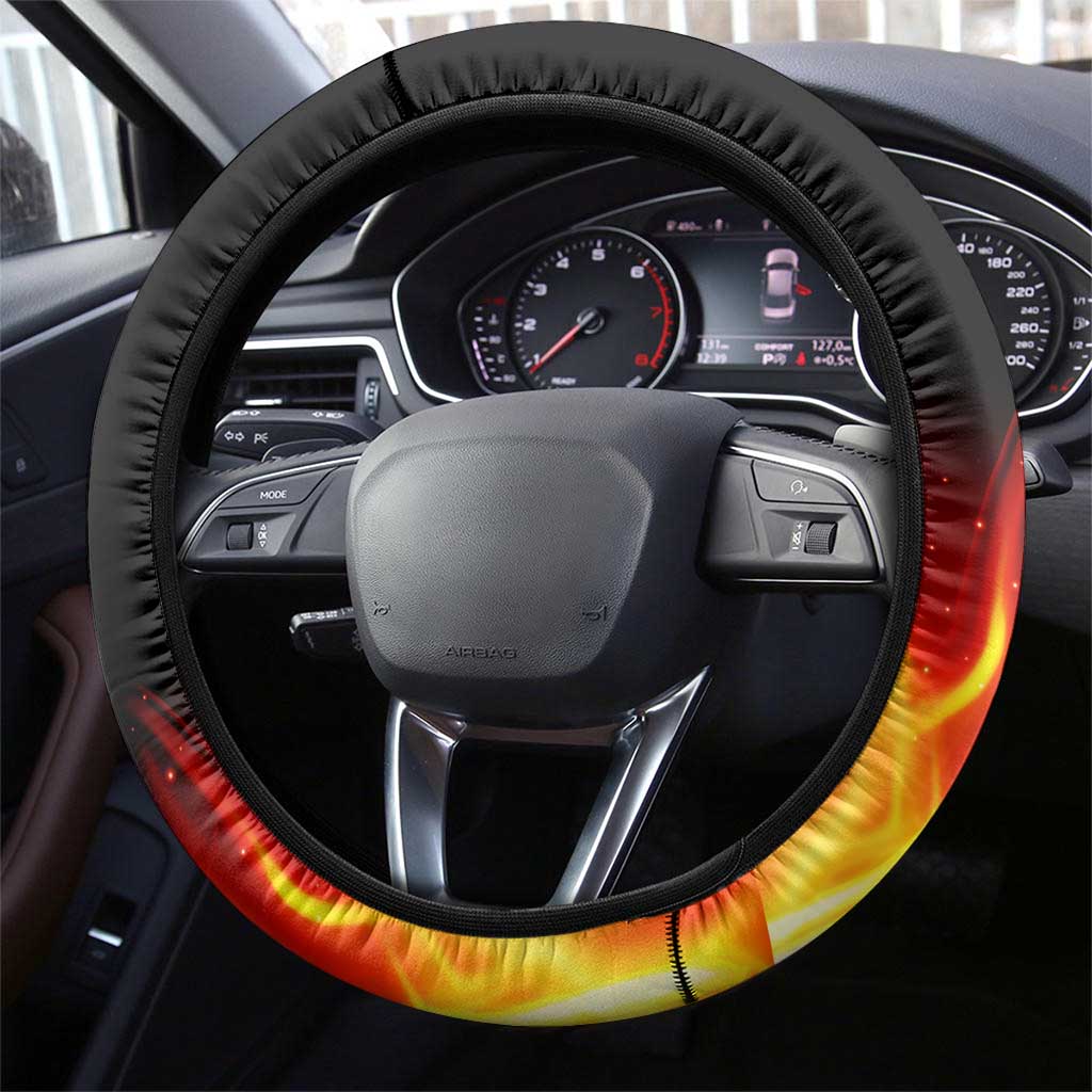 Bowling Ball and Pins Design Steering Wheel Cover with Flame Background - Wonder Print Shop