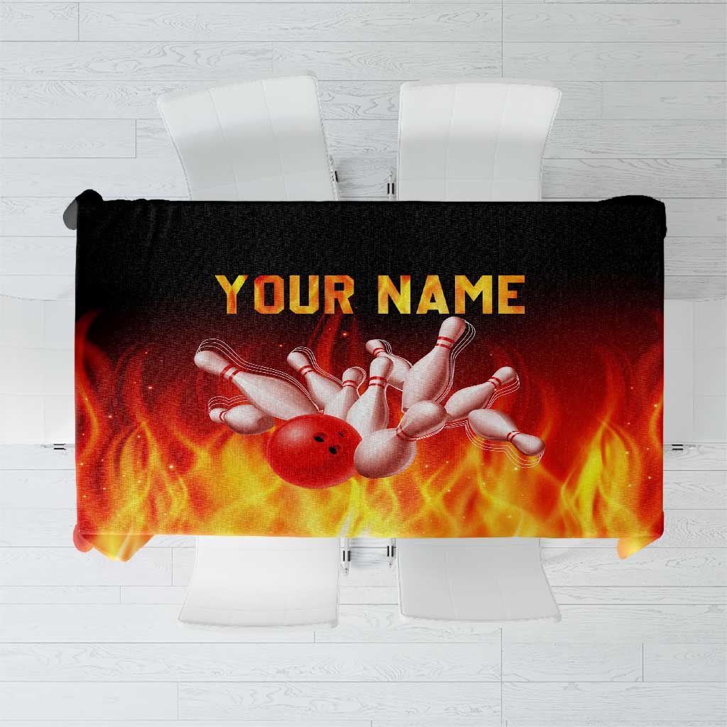 Bowling Ball and Pins Design Tablecloth with Flame Background and Custom Team Name Text - Wonder Print Shop