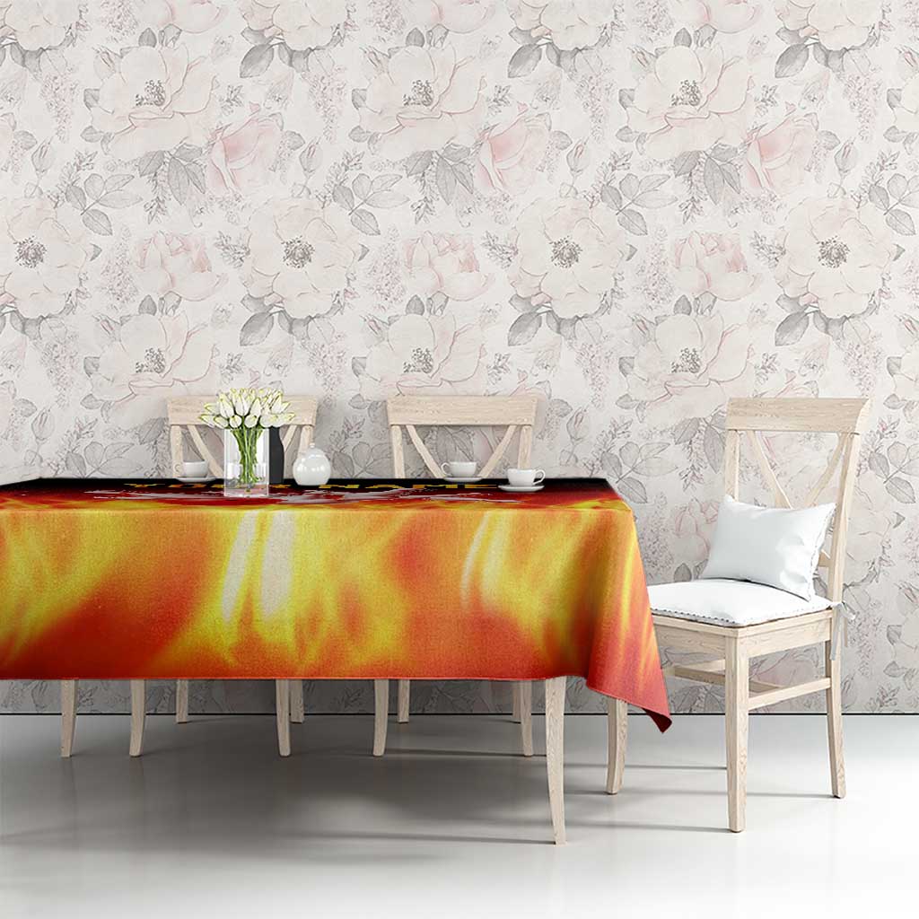 Bowling Ball and Pins Design Tablecloth with Flame Background and Custom Team Name Text - Wonder Print Shop