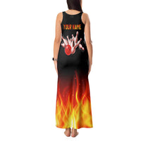 Bowling Ball and Pins Design Tank Maxi Dress with Flame Background and Custom Team Name Text - Wonder Print Shop