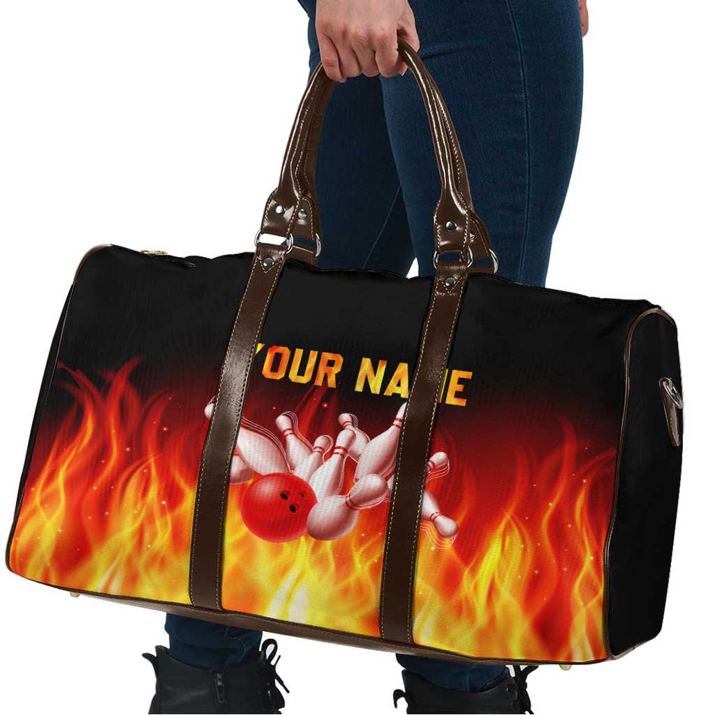 Bowling Ball and Pins Design Travel Bag with Flame Background and Custom Team Name Text - Wonder Print Shop