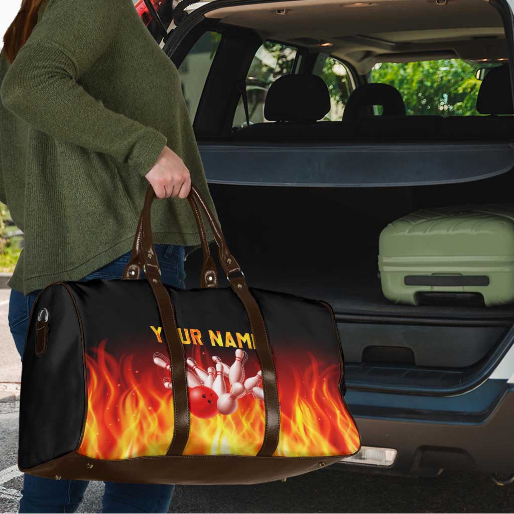 Bowling Ball and Pins Design Travel Bag with Flame Background and Custom Team Name Text - Wonder Print Shop