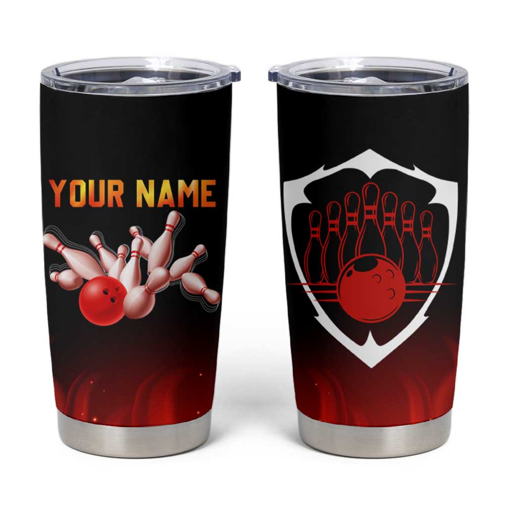 Bowling Ball and Pins Design Tumbler Cup with Flame Background and Custom Team Name Text - Wonder Print Shop