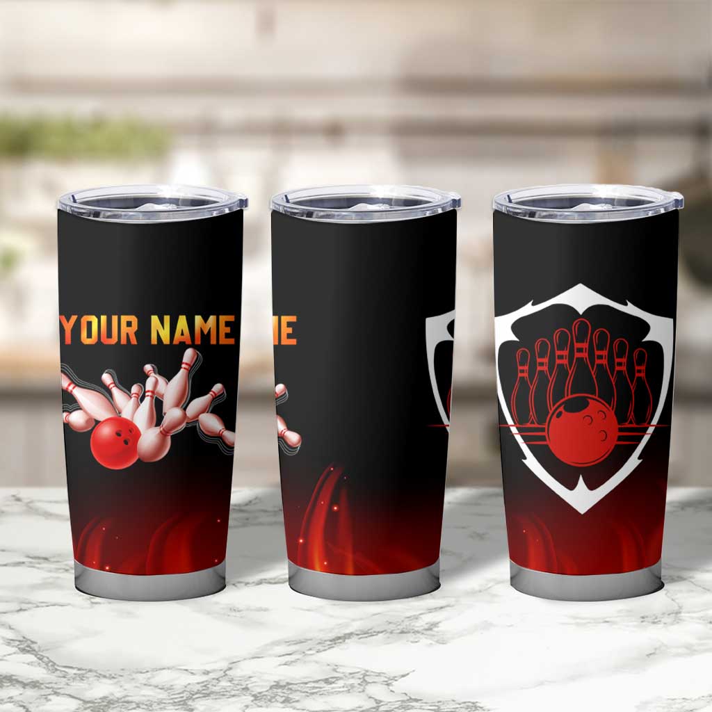 Bowling Ball and Pins Design Tumbler Cup with Flame Background and Custom Team Name Text - Wonder Print Shop