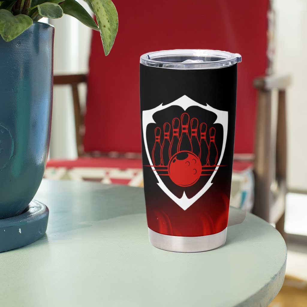 Bowling Ball and Pins Design Tumbler Cup with Flame Background and Custom Team Name Text - Wonder Print Shop