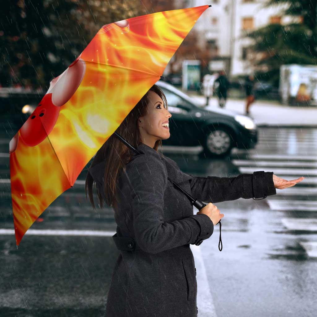 Bowling Ball and Pins Design Umbrella with Flame Background and Custom Team Name Text - Wonder Print Shop