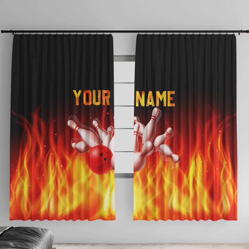 Bowling Ball and Pins Design Window Curtain with Flame Background and Custom Team Name Text - Wonder Print Shop