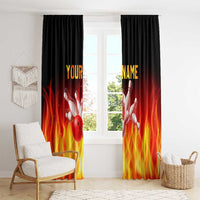 Bowling Ball and Pins Design Window Curtain with Flame Background and Custom Team Name Text - Wonder Print Shop