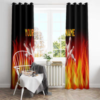 Bowling Ball and Pins Design Window Curtain with Flame Background and Custom Team Name Text - Wonder Print Shop