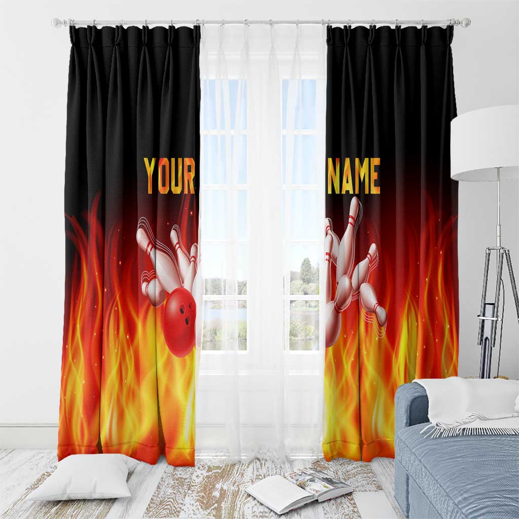 Bowling Ball and Pins Design Window Curtain with Flame Background and Custom Team Name Text - Wonder Print Shop