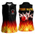 Bowling Ball and Pins Design Women Sleeveless Polo Shirt with Flame Background and Custom Team Name Text - Wonder Print Shop