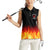 Bowling Ball and Pins Design Women Sleeveless Polo Shirt with Flame Background and Custom Team Name Text - Wonder Print Shop