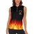 Bowling Ball and Pins Design Women Sleeveless Polo Shirt with Flame Background and Custom Team Name Text - Wonder Print Shop