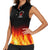 Bowling Ball and Pins Design Women Sleeveless Polo Shirt with Flame Background and Custom Team Name Text - Wonder Print Shop