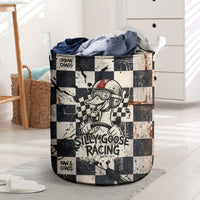 Silly Goose Racing Motorsport Laundry Basket Vintage Distressed Checkered Flag - Cartoon Race Car