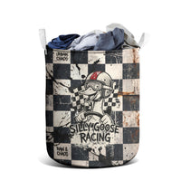 Silly Goose Racing Motorsport Laundry Basket Vintage Distressed Checkered Flag - Cartoon Race Car