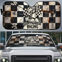 Silly Goose Racing Motorsport Auto Sun Shade Vintage Distressed Checkered Flag - Cartoon Race Car