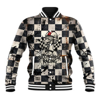 Silly Goose Racing Motorsport Baseball Jacket Vintage Distressed Checkered Flag - Cartoon Race Car